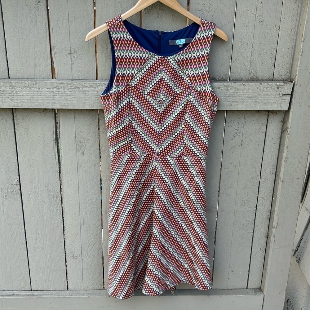 Eva Franco Mulitcolor Diamond Geometric Pattern Fit & Flare Dress Sz 6 Spring